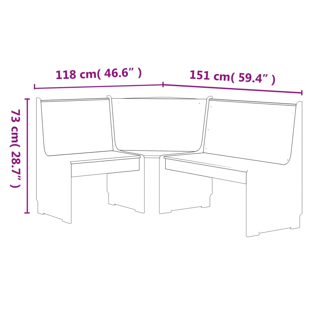 vidaXL Banco de canto 151 cm pinho maciço branco