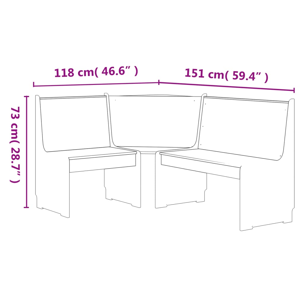 vidaXL Banco de canto 151 cm pinho maciço castanho mel e branco