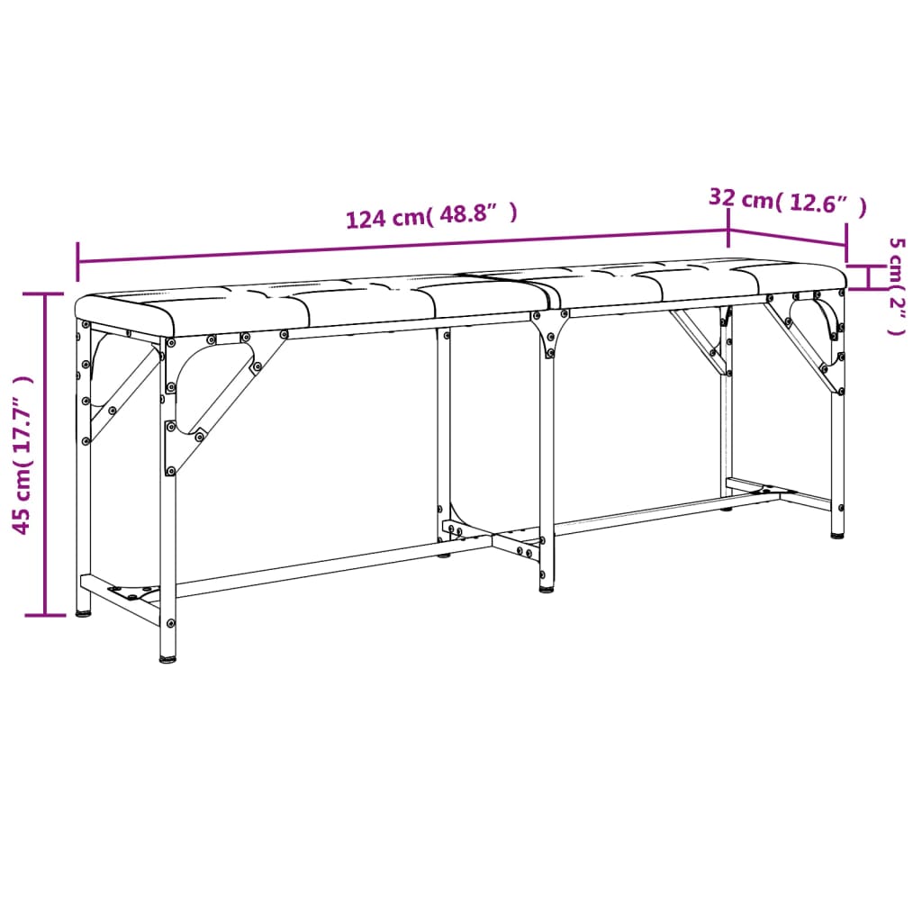 vidaXL Banco de jantar 124x32x45 cm aço e tecido cinzento-claro