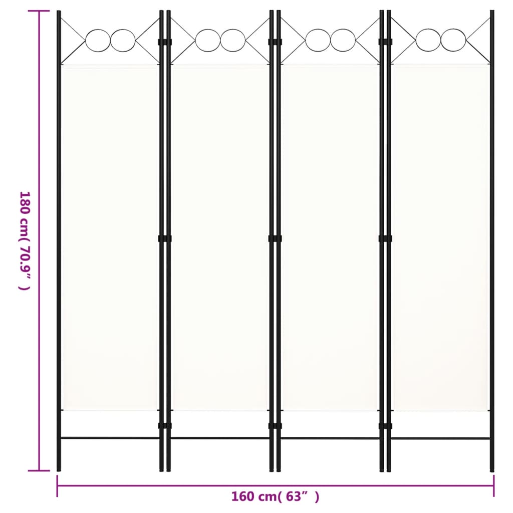 vidaXL Divisória de quarto com 4 painéis 160x180 cm branco