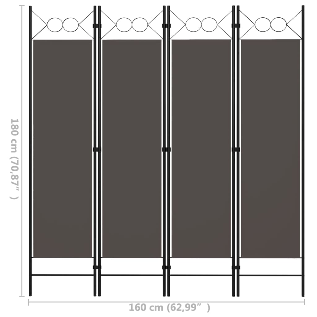 vidaXL Divisória de quarto com 4 painéis 160x180 cm antracite