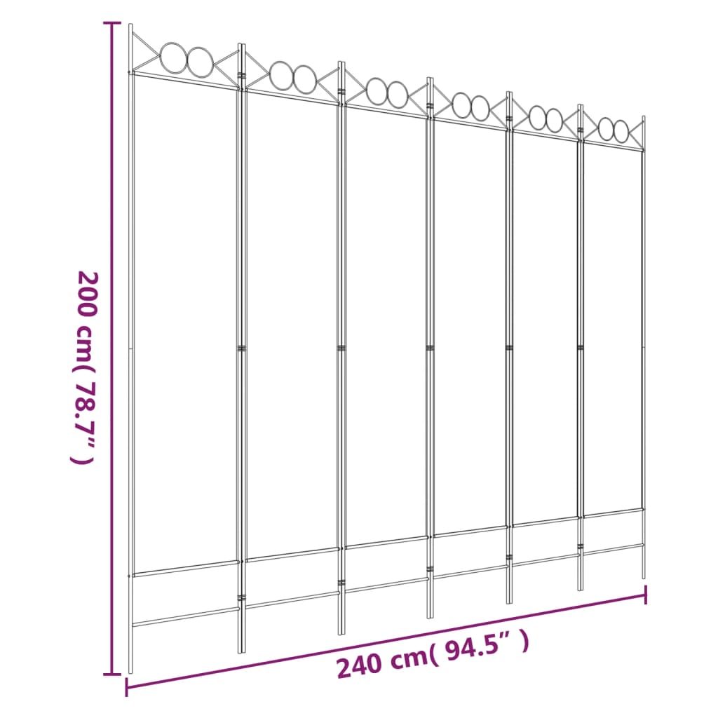 vidaXL Biombo com 6 painéis 240x200 cm tecido branco