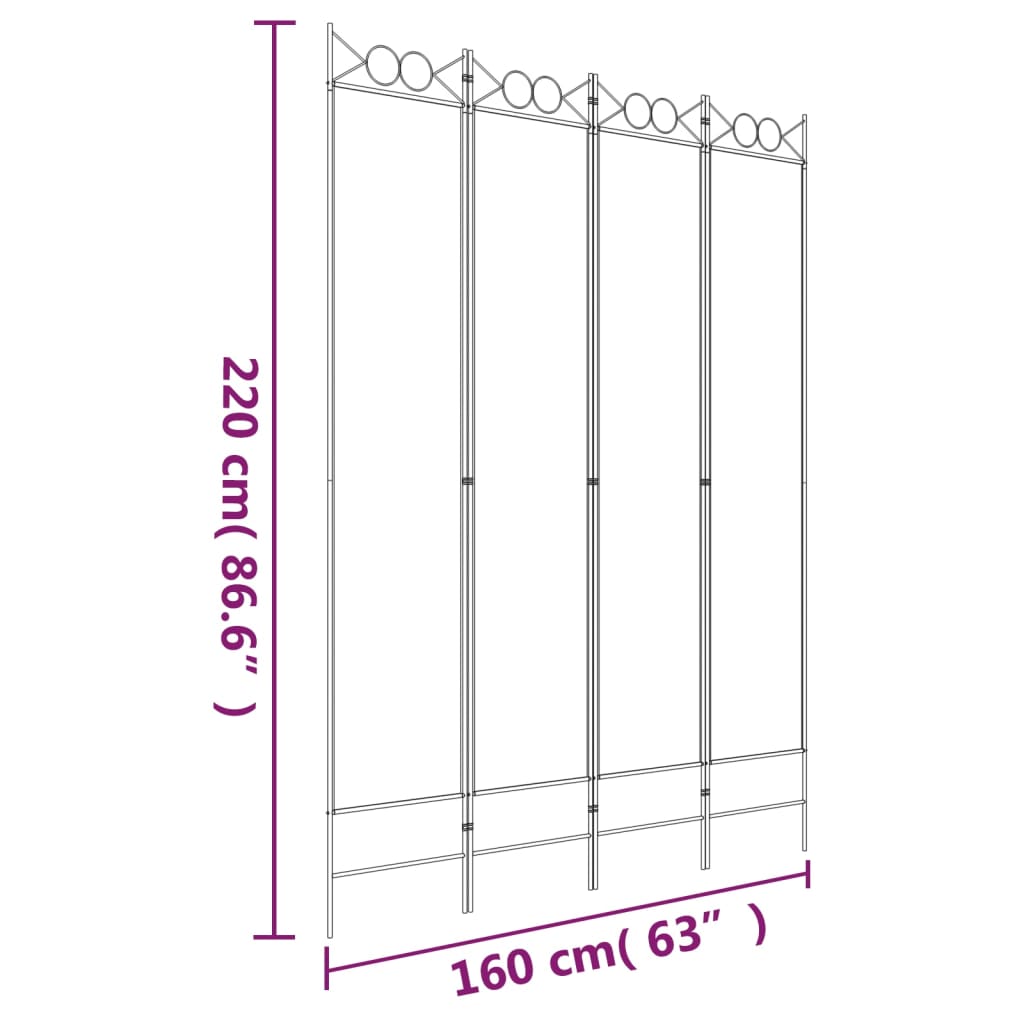 vidaXL Biombo com 4 painéis 160x220 cm tecido branco