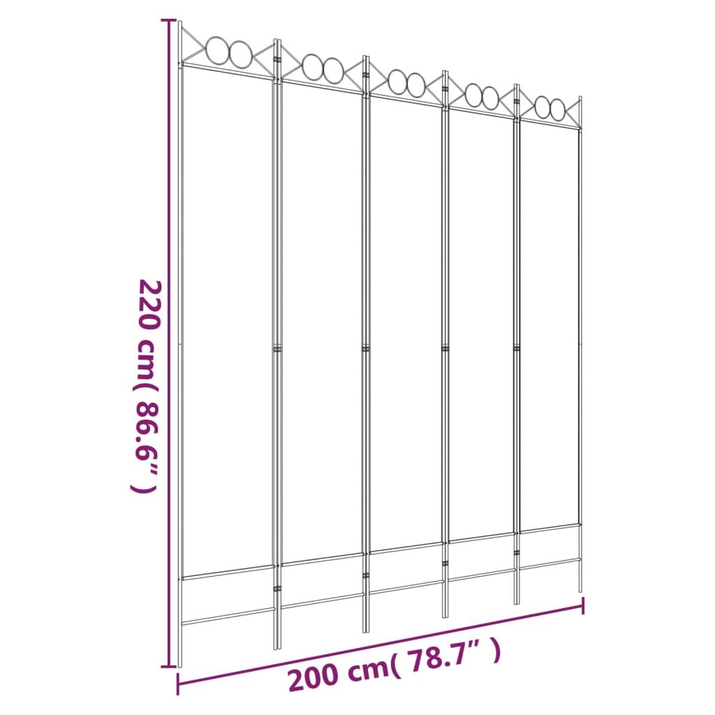 vidaXL Divisória/biombo com 5 painéis 200x220 cm tecido antracite