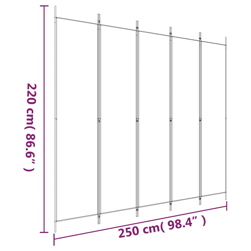 vidaXL Biombo/divisória com 5 painéis 250x220 cm tecido castanho