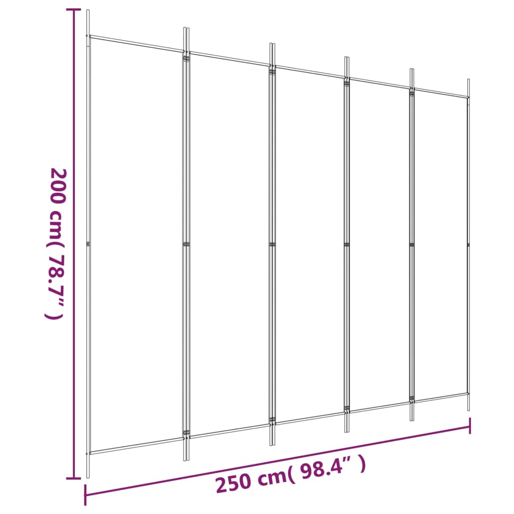 vidaXL Biombo/divisória com 5 painéis 250x200 cm tecido castanho