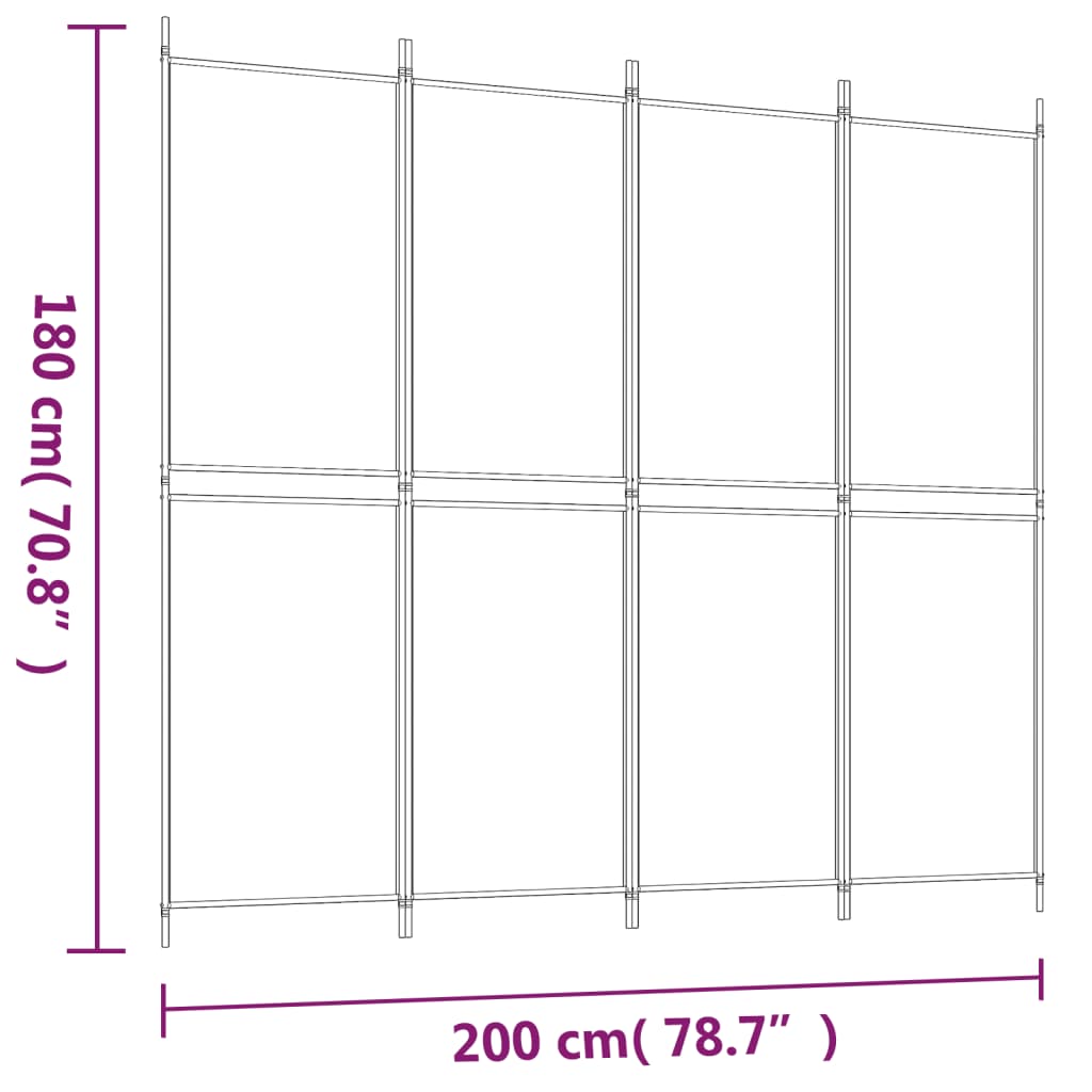 vidaXL Biombo/divisória com 4 painéis 200x180 cm tecido castanho