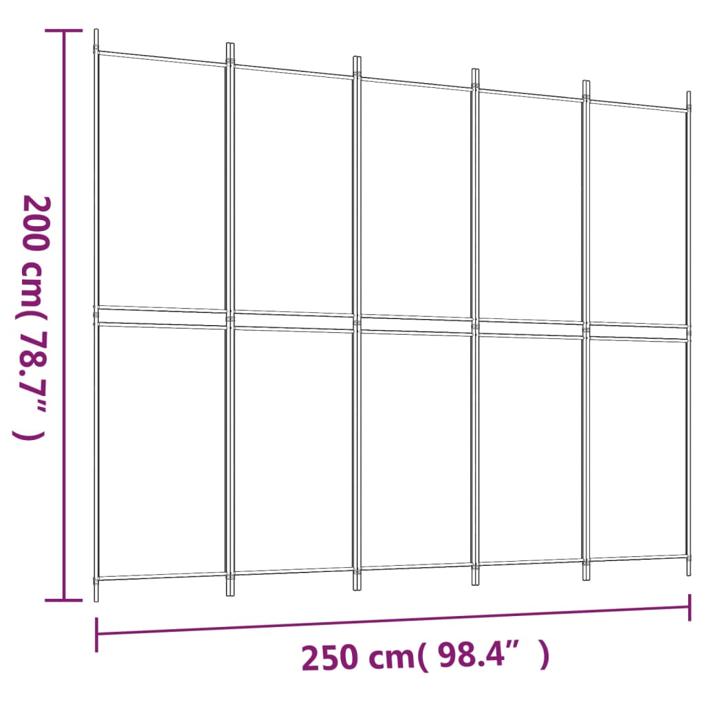 vidaXL Biombo com 5 painéis 250x200 cm tecido branco