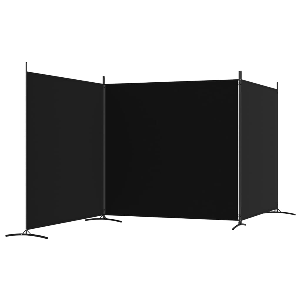 vidaXL Divisória de quarto com 3 painéis 525 x 180 cm tecido preto