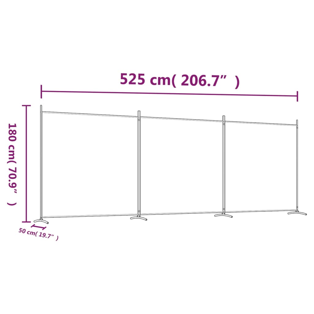 vidaXL Divisória de quarto com 3 painéis 525 x 180 cm tecido preto