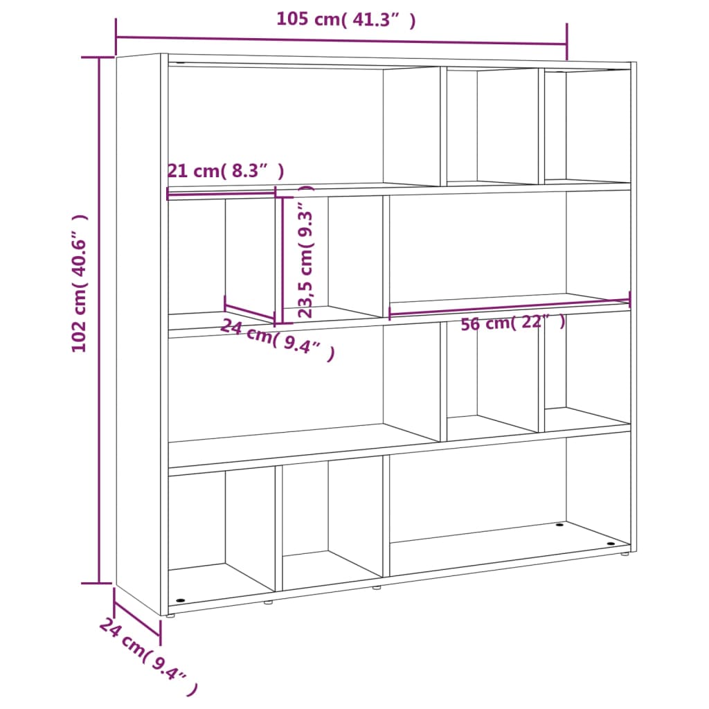 vidaXL Estante/divisória 105x24x102 cm cinzento sonoma