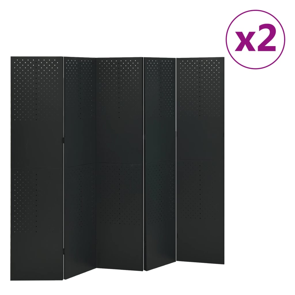 vidaXL Divisórias/biombos com 5 painéis 2 pcs aço 200x180 cm preto