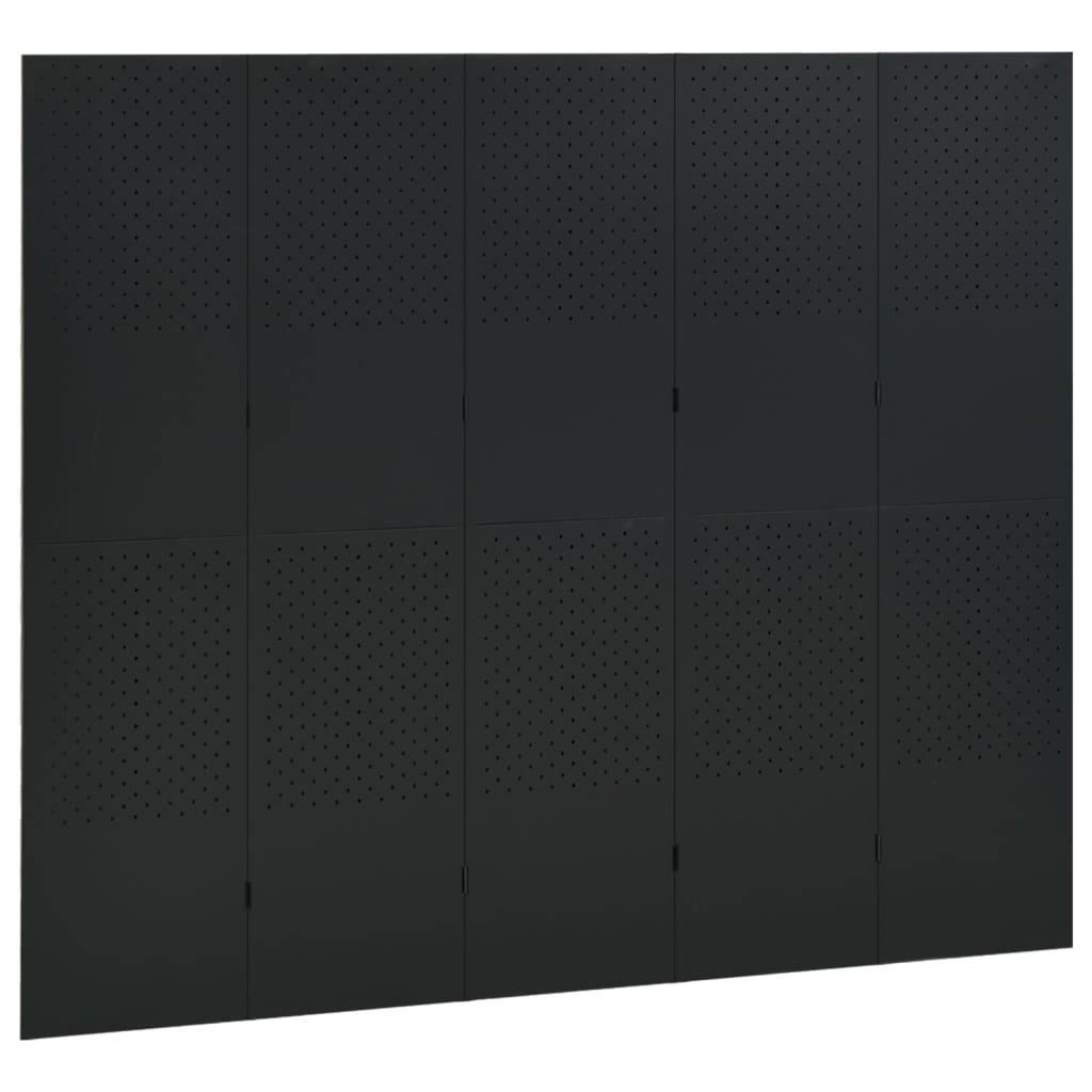 vidaXL Divisórias/biombos com 5 painéis 2 pcs aço 200x180 cm preto