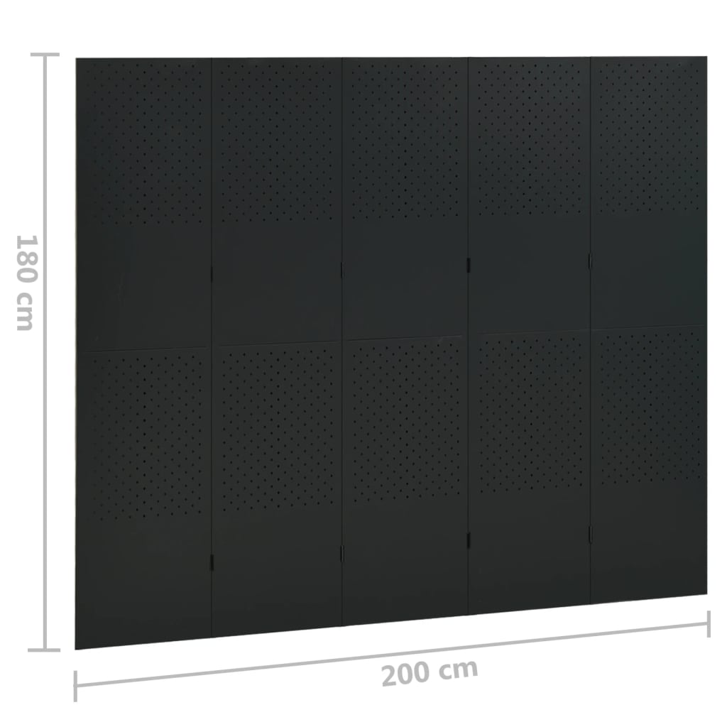 vidaXL Divisórias/biombos com 5 painéis 2 pcs aço 200x180 cm preto