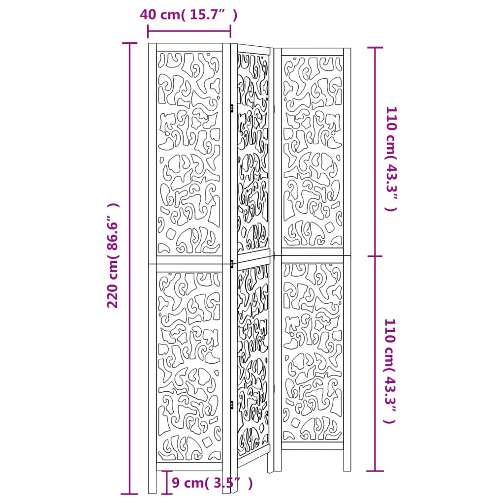 vidaXL Biombo com 3 painéis madeira de paulownia maciça branco