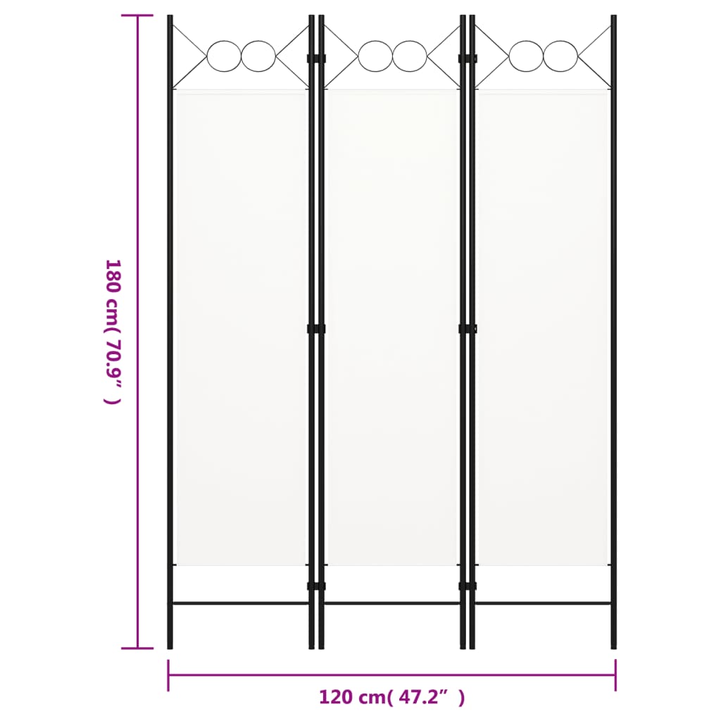 vidaXL Divisória de quarto com 3 painéis 120x180 cm branco