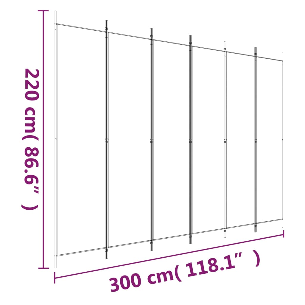 vidaXL Divisória/biombo com 6 painéis 300x220 cm tecido branco