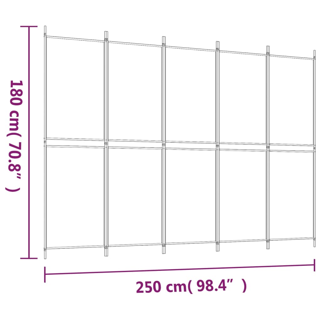 vidaXL Biombo/divisória com 5 painéis 250x180 cm tecido castanho