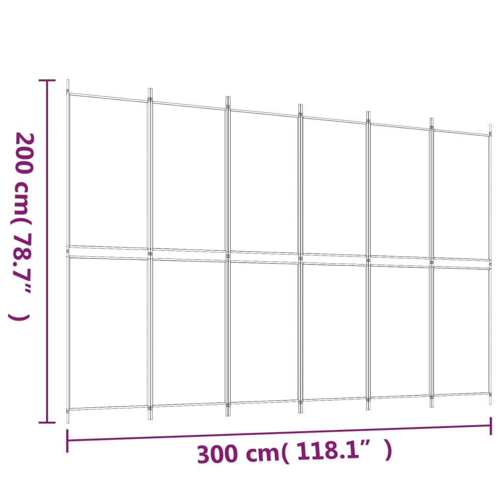 vidaXL Biombo com 6 painéis 300x200 cm tecido branco