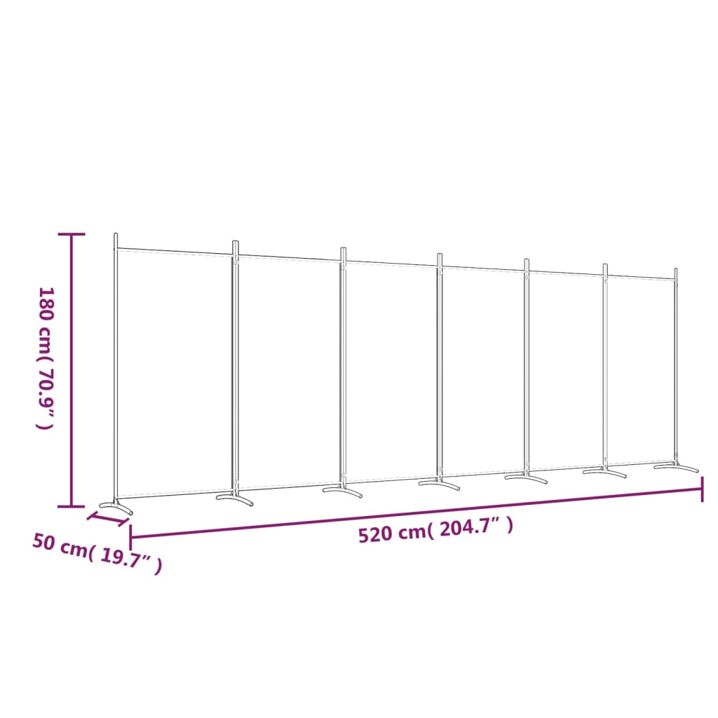 vidaXL Divisória de quarto com 6 painéis 520x180 cm tecido preto