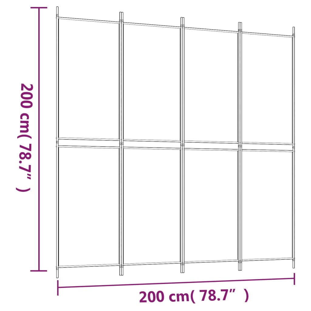 vidaXL Divisória com 4 painéis 200x200 cm tecido preto