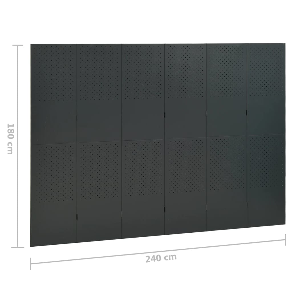 vidaXL Divisórias/biombos com 6 painéis 2 pcs aço 240x180 cm antracite