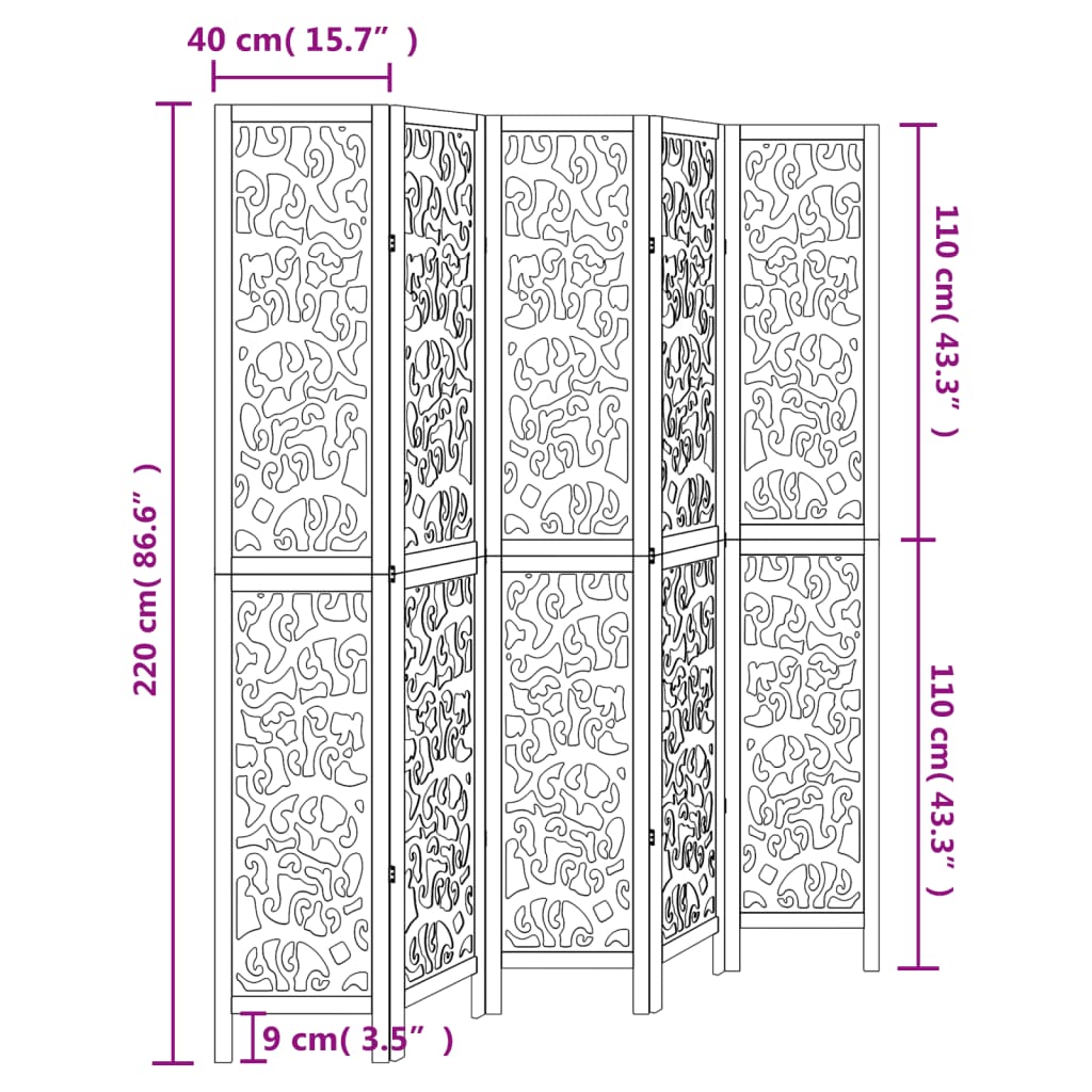 vidaXL Biombo com 5 painéis madeira de paulownia maciça branco