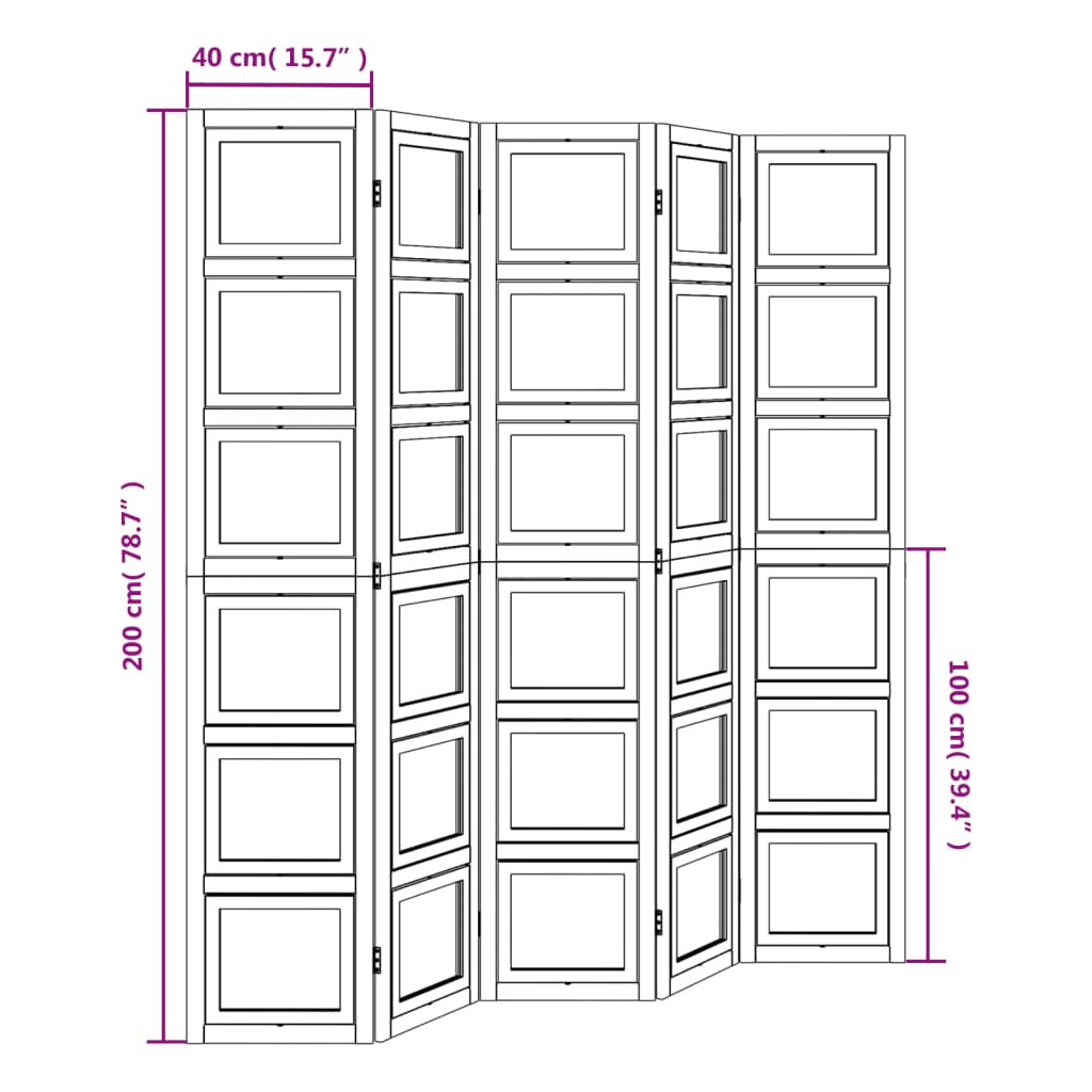 vidaXL Biombo com 5 painéis madeira de paulownia maciça branco