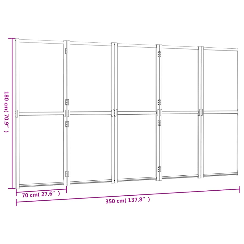 vidaXL Divisória/biombo com 5 painéis 350x180 cm branco nata