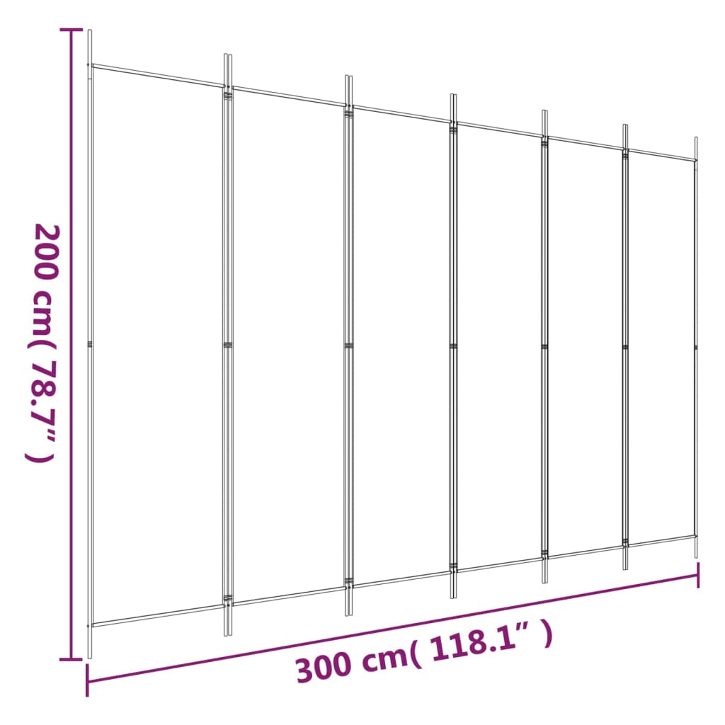 vidaXL Biombo com 6 painéis 300x200 cm tecido branco