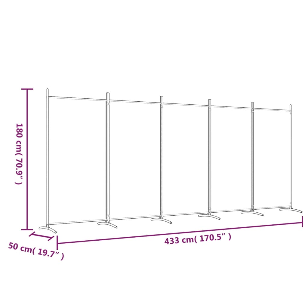 vidaXL Divisória de quarto com 5 painéis 433x180 cm tecido antracite