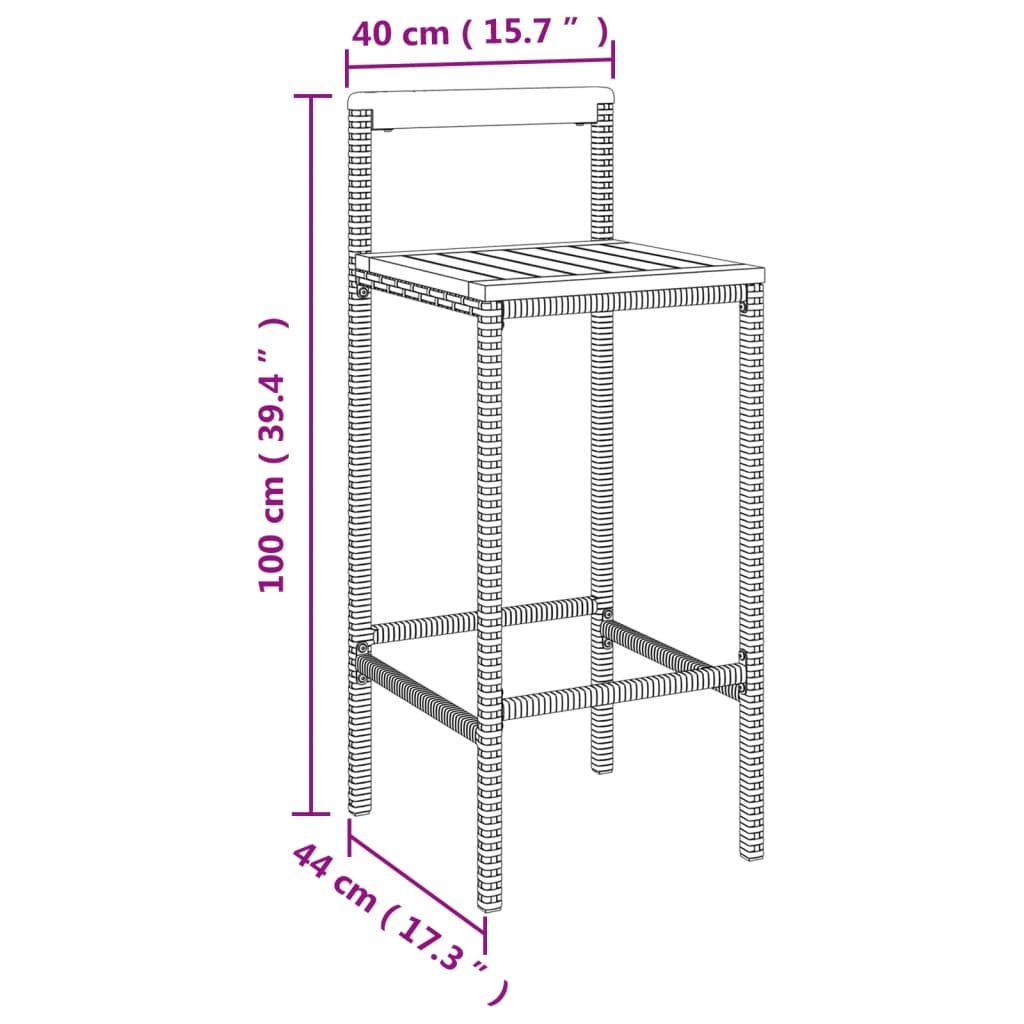 vidaXL Bancos de bar 4 pcs vime PE e madeira de acácia maciça cinzento