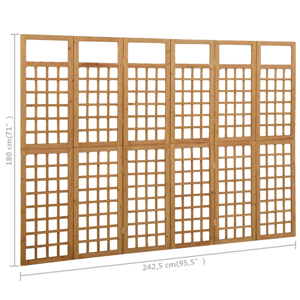 vidaXL Biombo/treliça 6 painéis madeira de abeto maciça 242,5x180 cm