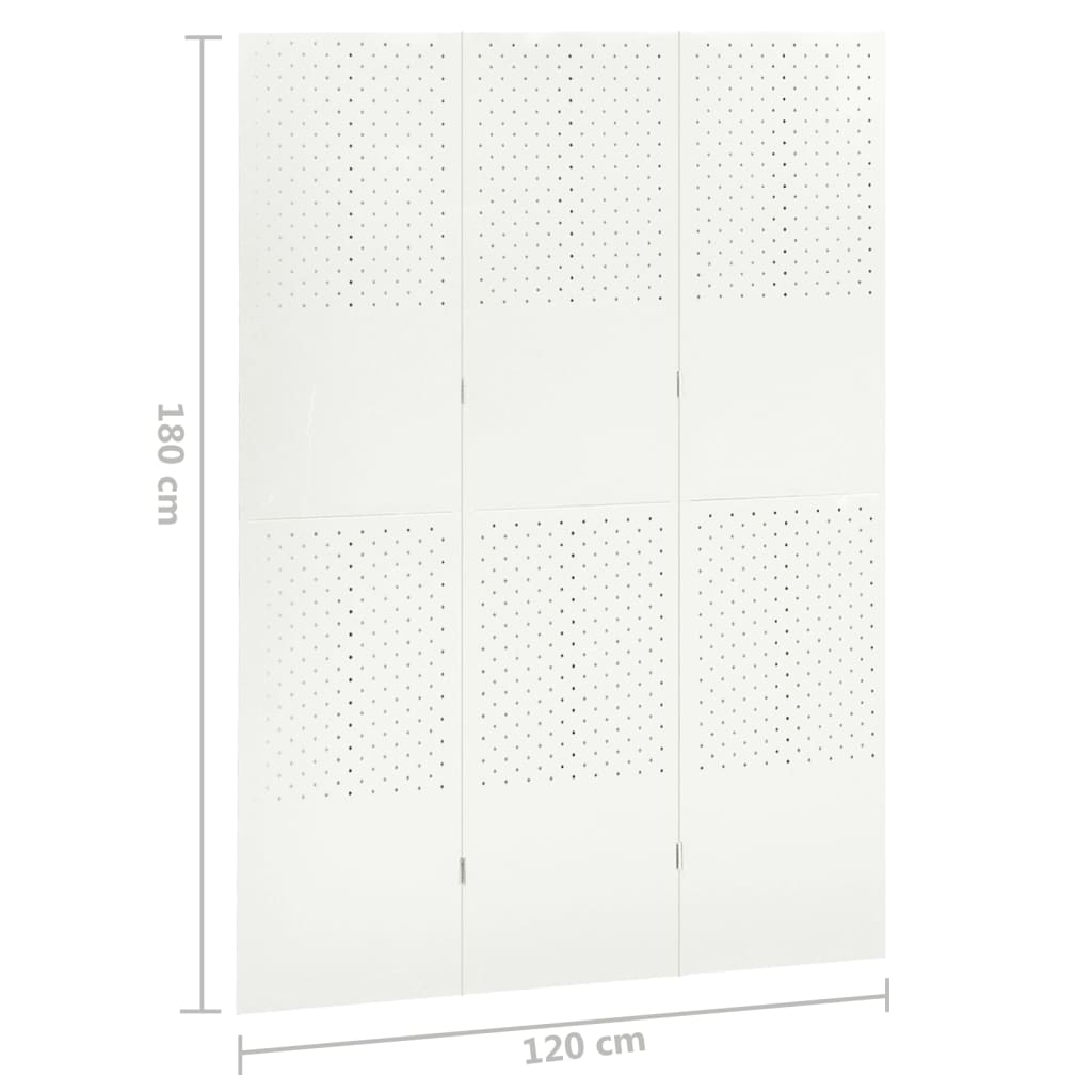 vidaXL Divisória de quarto com 3 painéis aço 120x180 cm branco