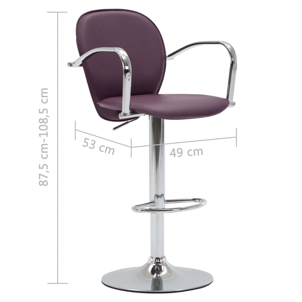 vidaXL Bancos de bar com apoios de braços 2 pcs couro artificial roxo