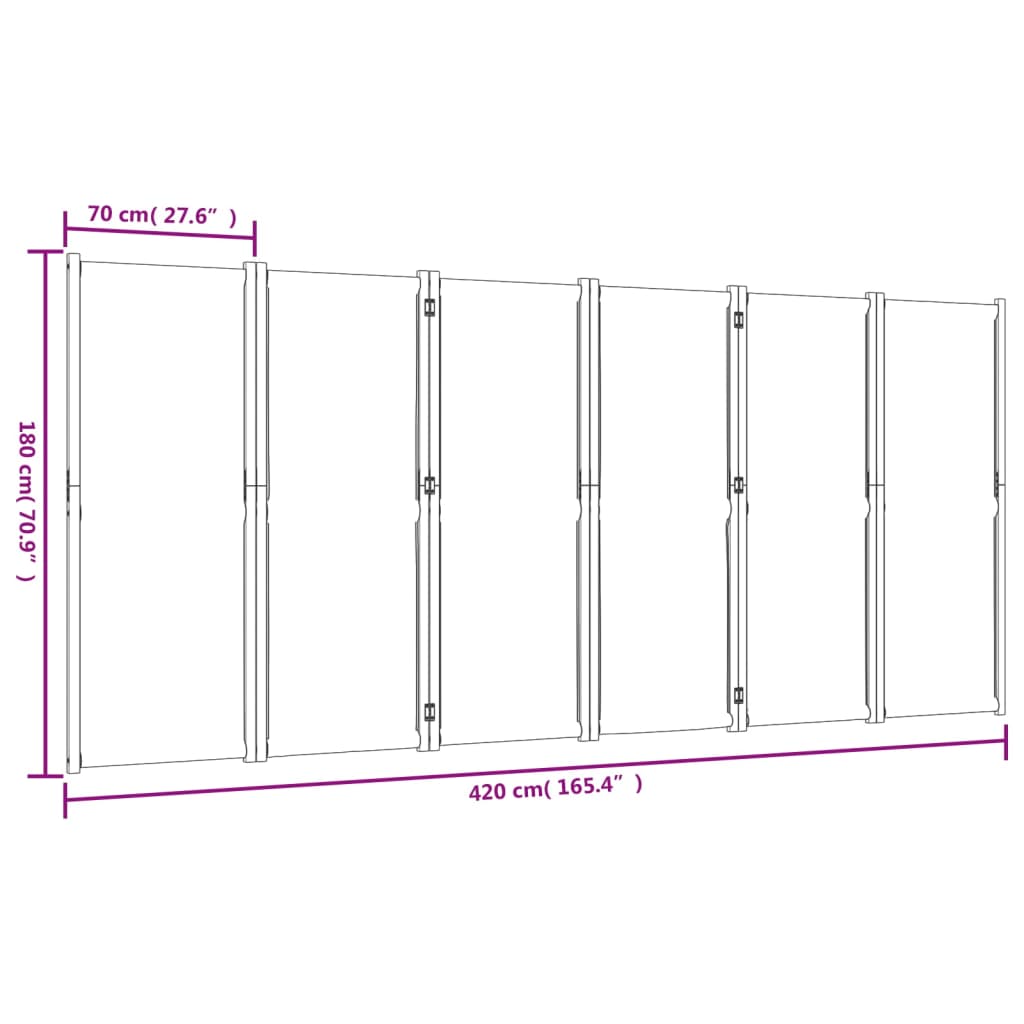 vidaXL Divisória/biombo com 6 painéis 420x180 cm cinzento claro