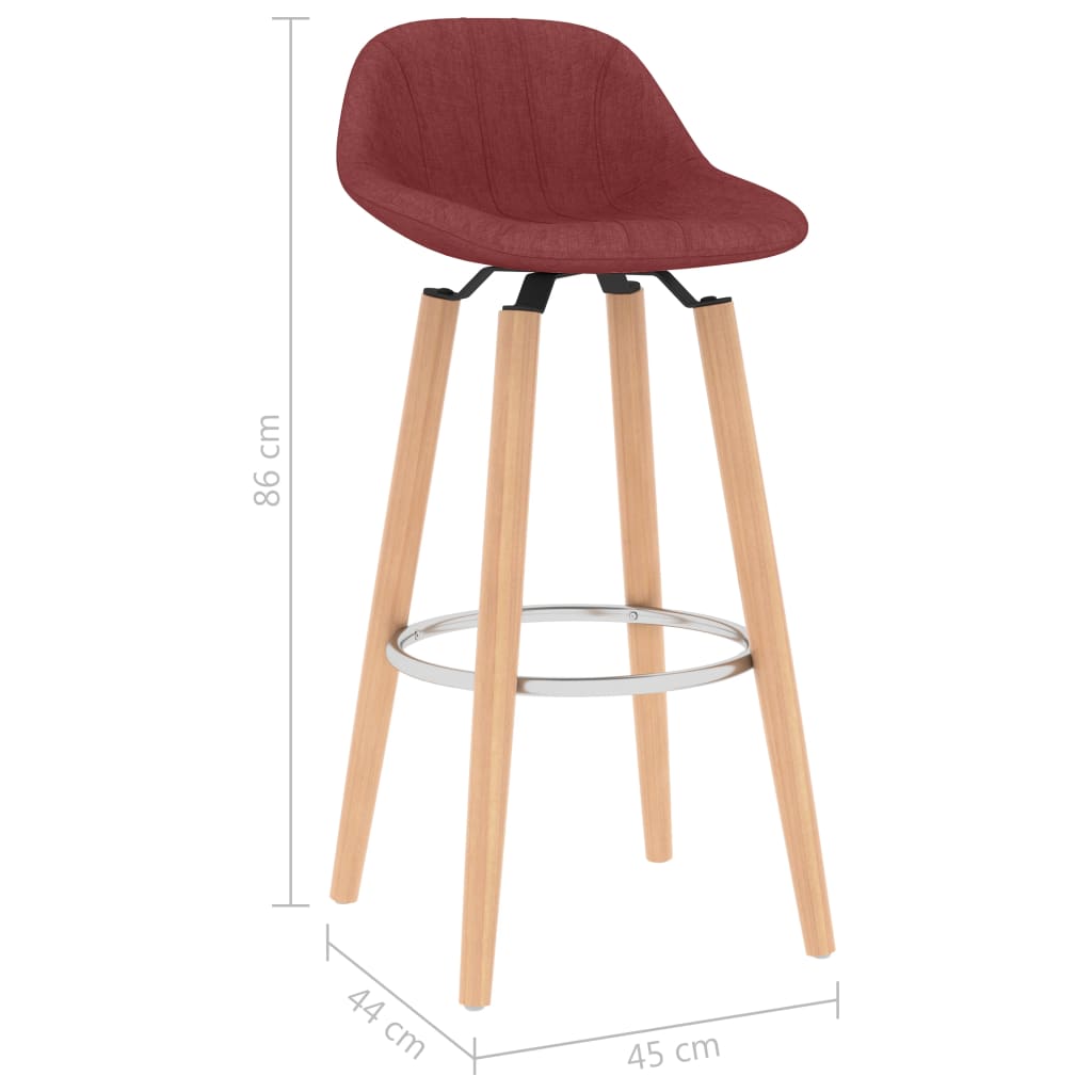 vidaXL Bancos de bar 2 pcs tecido vermelho tinto