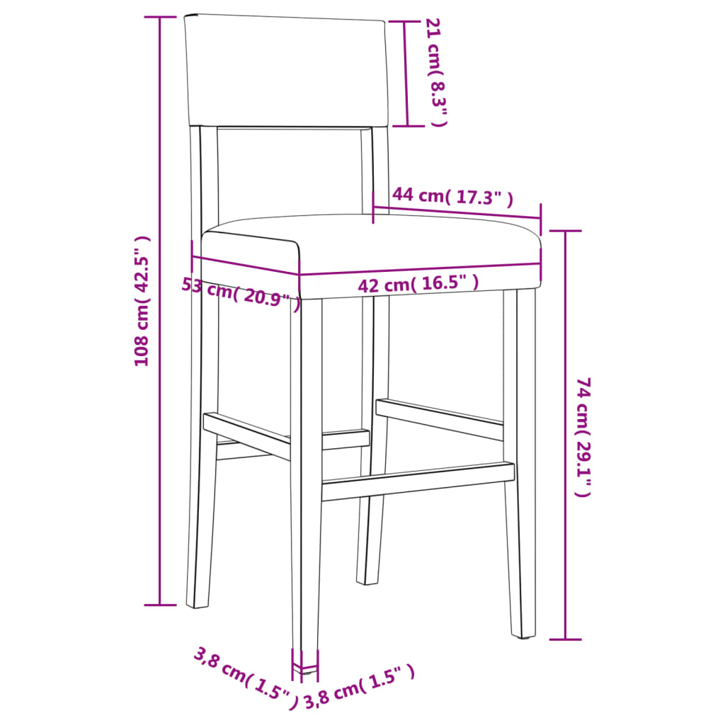 vidaXL Cadeiras de bar 2 pcs seringueira maciça e couro artificial