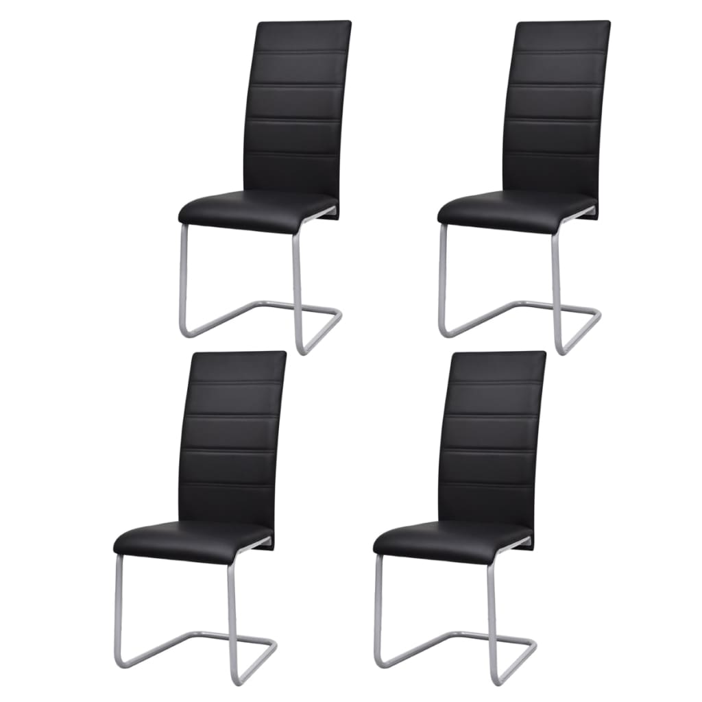 vidaXL Cadeiras de jantar cantilever 4 pcs couro artificial preto