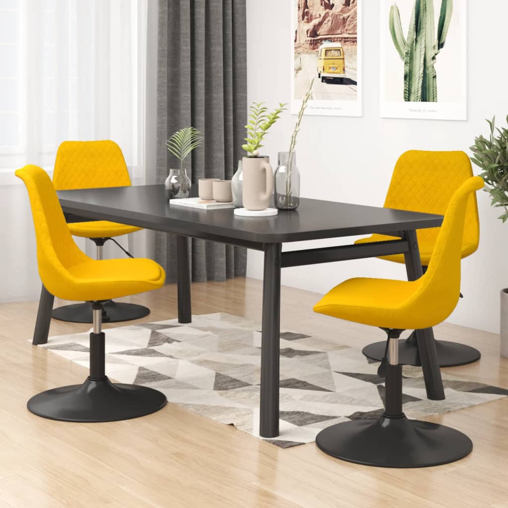 vidaXL Cadeiras de jantar giratórias 4 pcs veludo amarelo