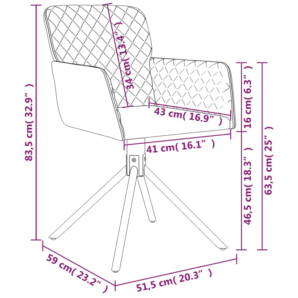 vidaXL Cadeiras de jantar giratórias 2 pcs veludo cinzento-escuro