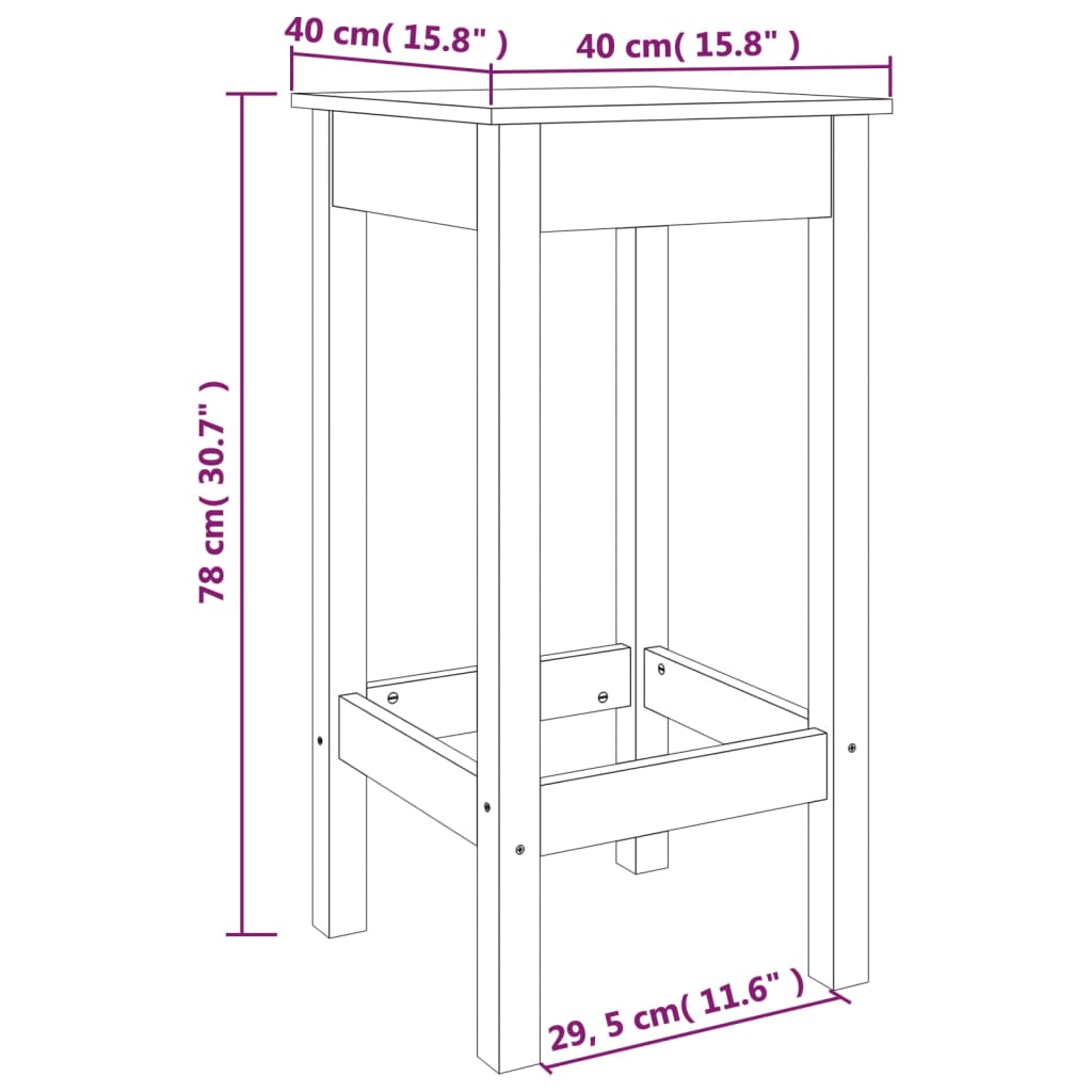 vidaXL Cadeiras de bar 2 pcs 40x40x78 cm madeira de pinho maciça preto