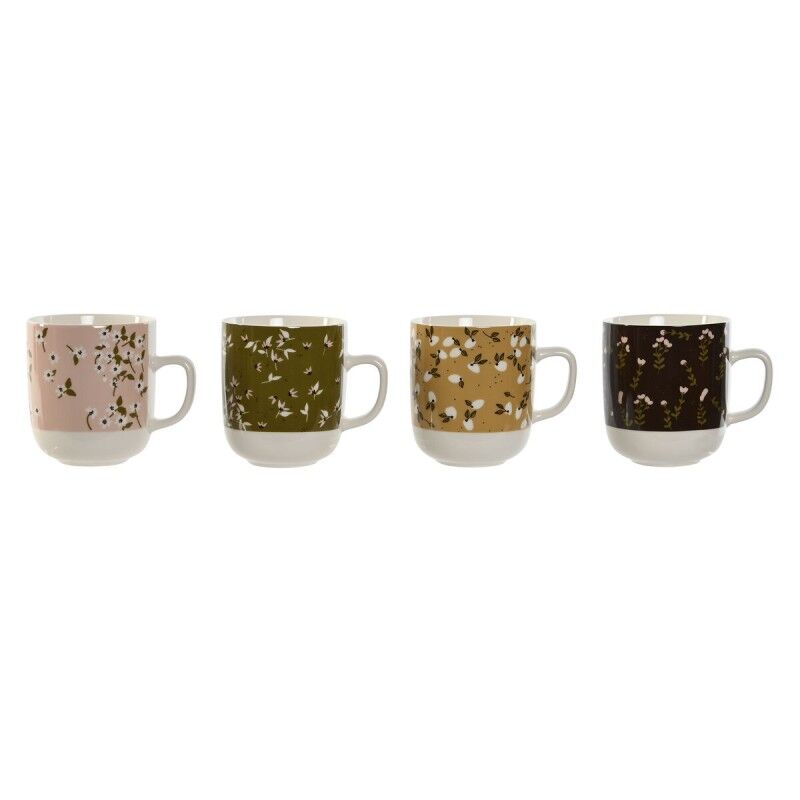 DKD Home Decor|Caneca DKD Home Decor Castanho Verde Cor de Rosa Mostarda Porcelana 380 ml (4 Unidades) DKD Home Decor|Caneca DKD Home Decor Castanho Verde Cor de Rosa Mostarda Porcelana 380 ml (4 Unidades)