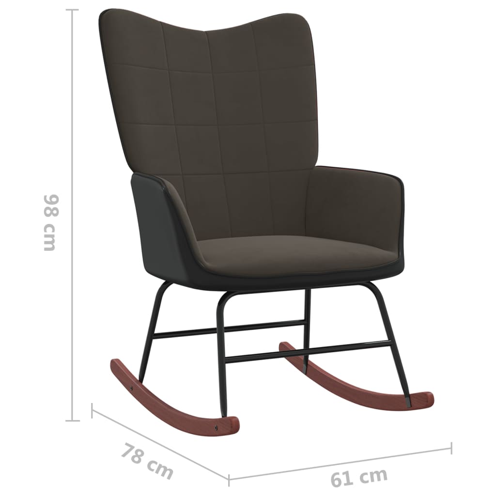 vidaXL Cadeira de baloiço PVC e veludo cinzento-escuro