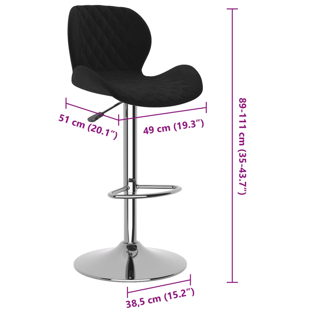 vidaXL Bancos de bar 2 pcs veludo preto