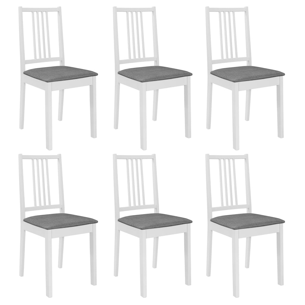 vidaXL Cadeiras de jantar com almofadões 6 pcs madeira maciça branco