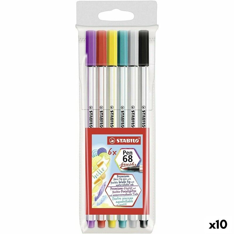 Stabilo|Conjunto de Canetas de Feltro Stabilo Pen 68 Brush Multicolor (10 Unidades) Stabilo|Conjunto de Canetas de Feltro Stabilo Pen 68 Brush Multicolor (10 Unidades)