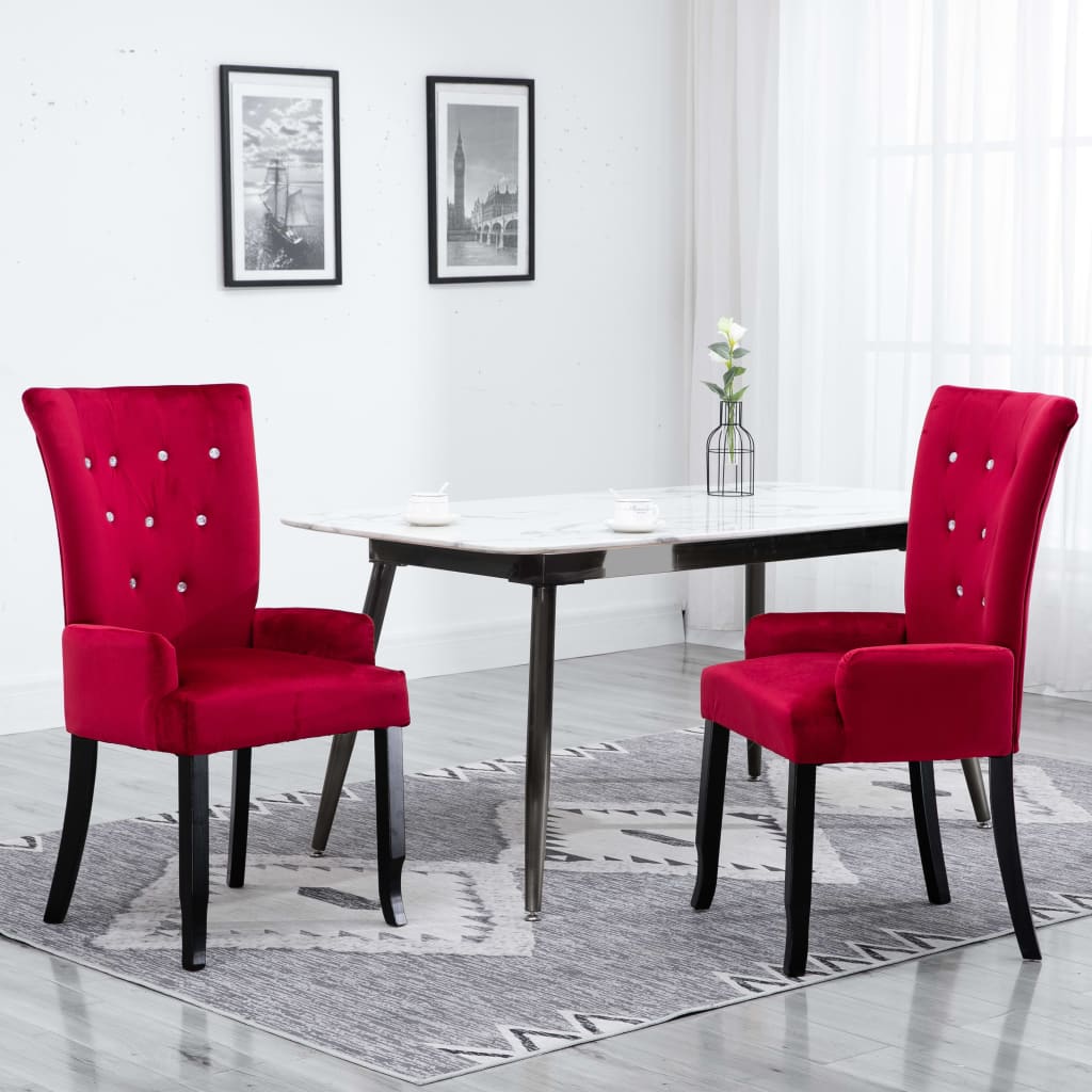 vidaXL Cadeira de jantar com apoio de braços 2 pcs veludo vermelho