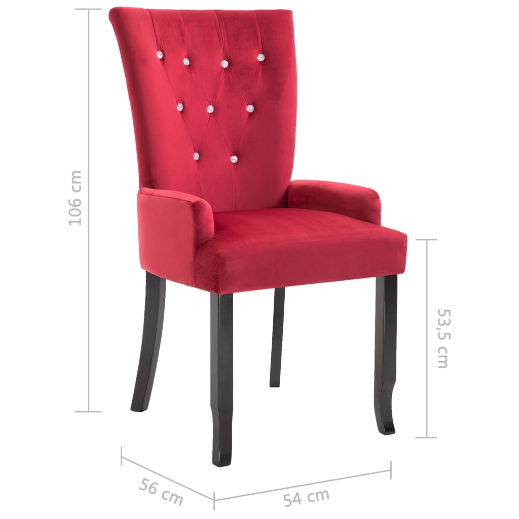 vidaXL Cadeira de jantar com apoio de braços 2 pcs veludo vermelho