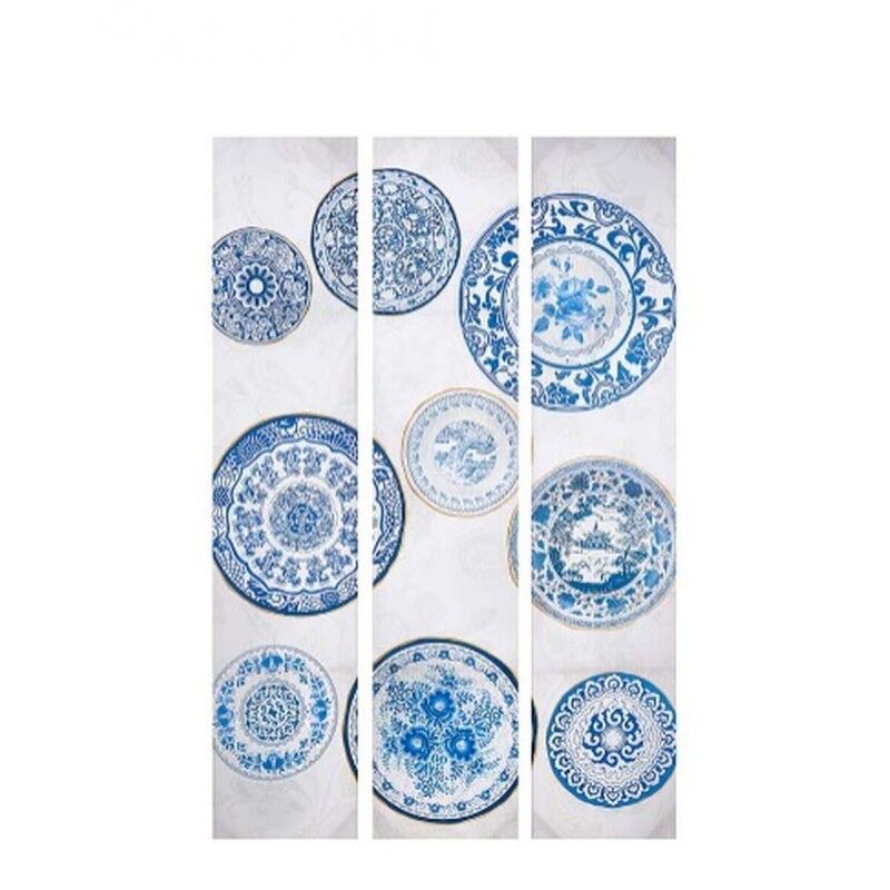 Gift Decor|Biombo Azul Branco Tela 122 x 2,5 x 180 cm Prato Gift Decor|Biombo Azul Branco Tela 122 x 2,5 x 180 cm Prato